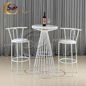 Outdoor Bar Table White Metal Frame