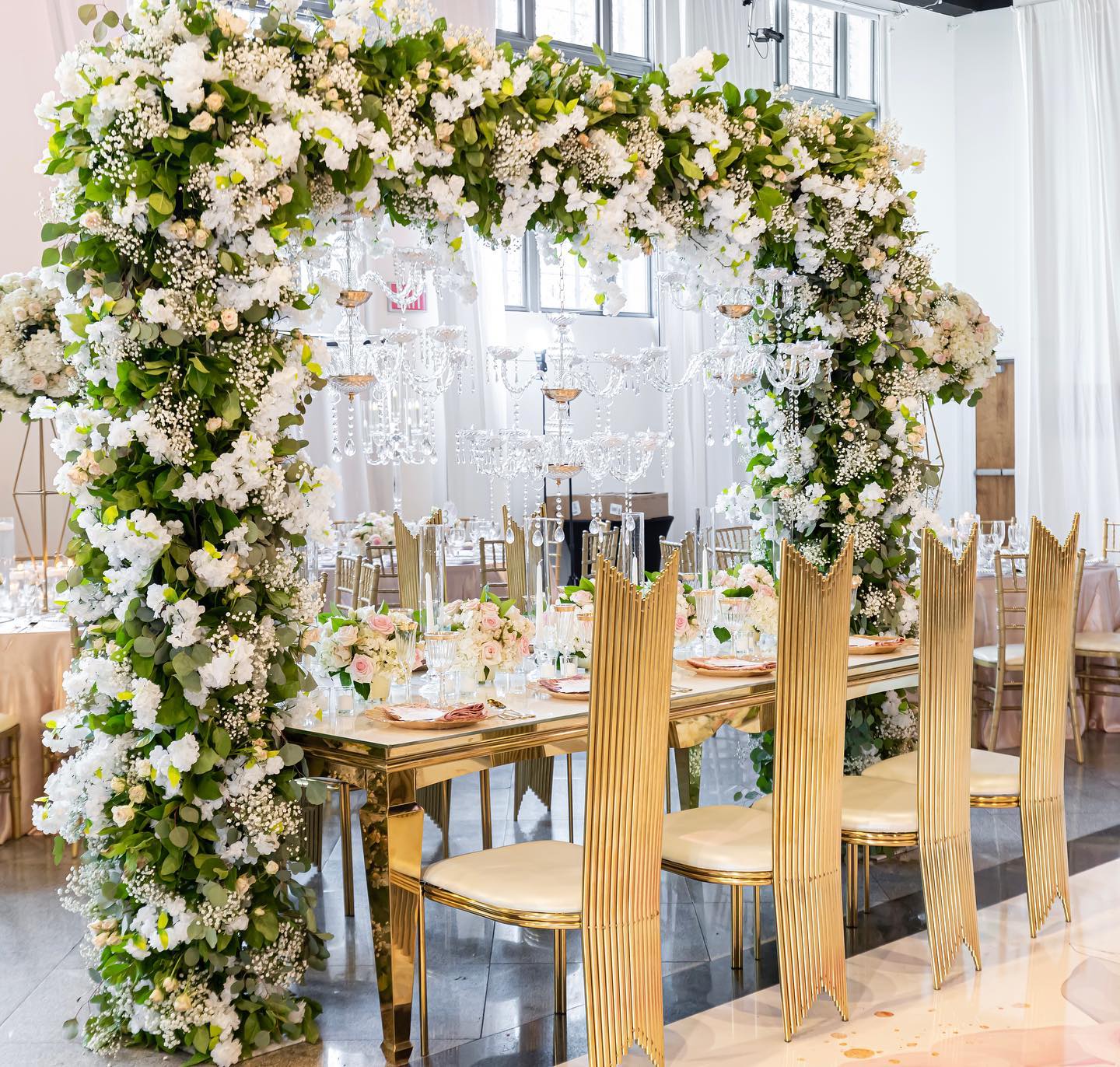 High-Back Golden Stainless Steel Chairs in Banquets