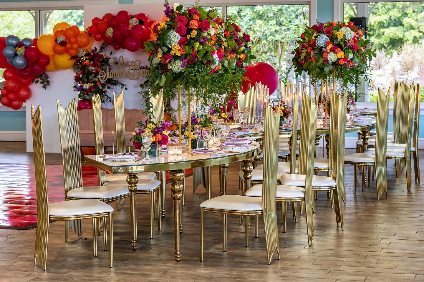 High-Back Golden Stainless Steel Chairs in Banquets